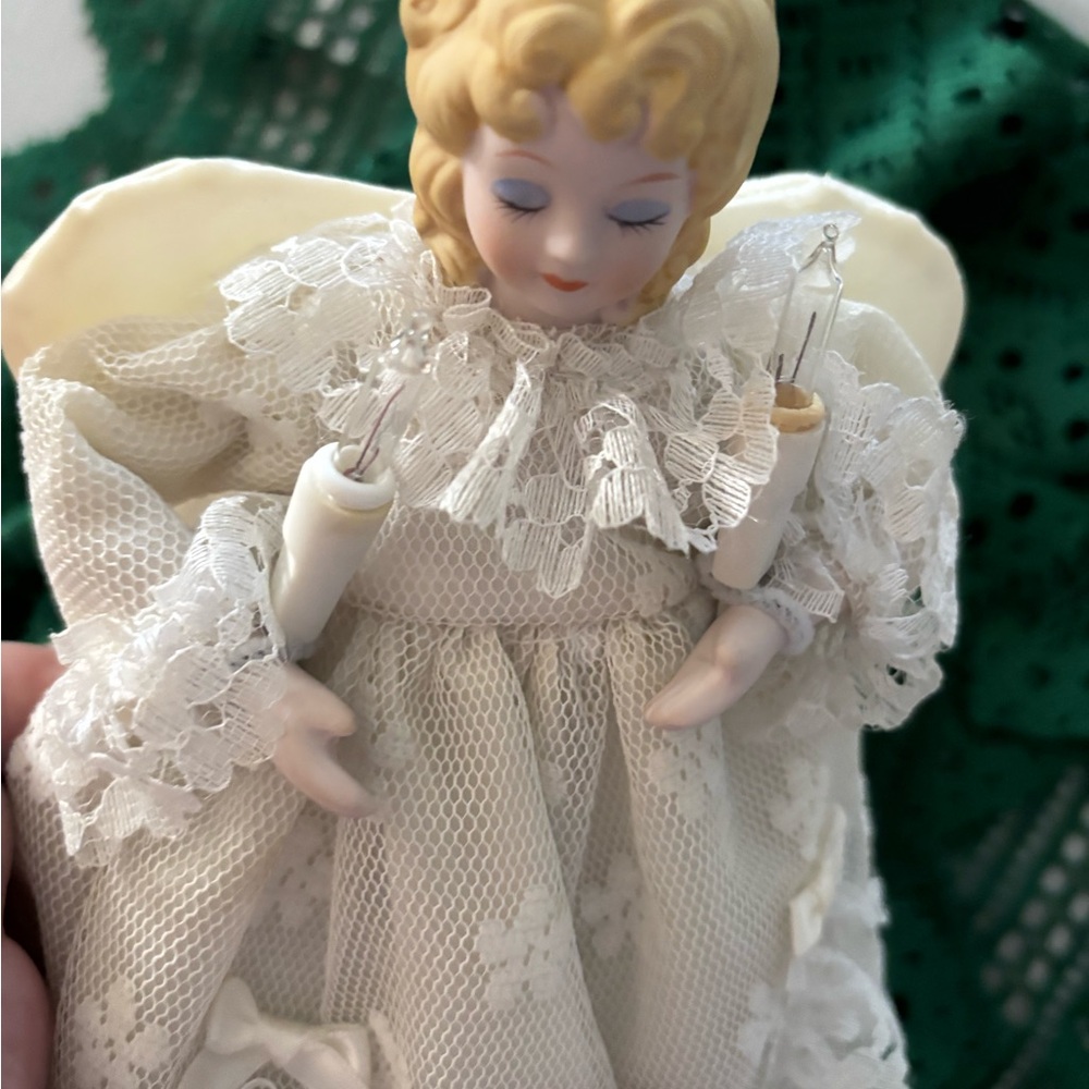 Vintage Christmas Angel Tree Topper Figurine Cream White Lace Final Sale